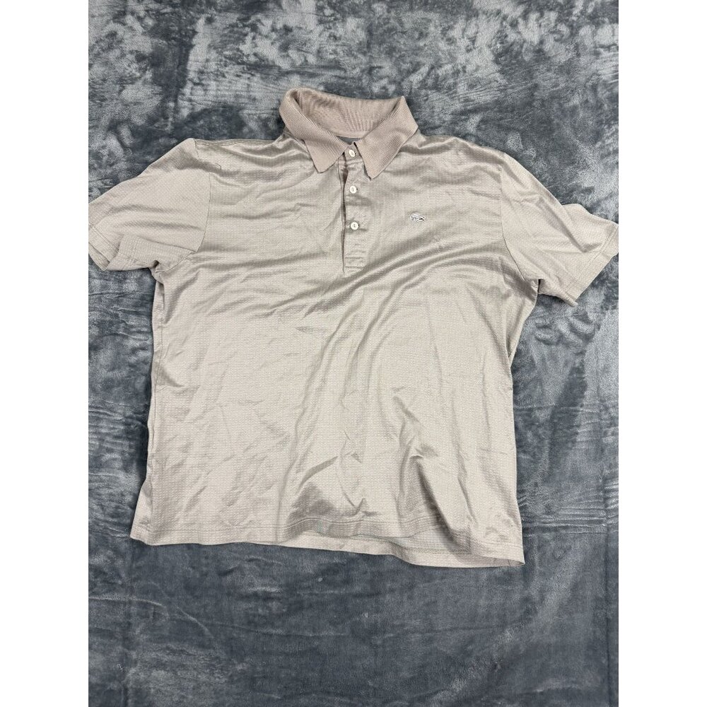 Lacoste Beige Polo Shirt Short Sleeve Button-Up Embroidered Logo Top 5 MENS US L